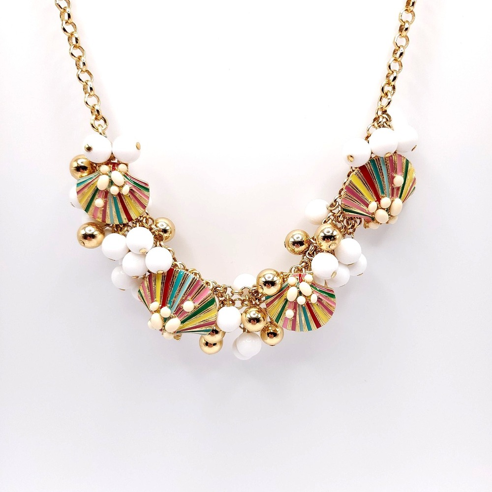 Talbots Seashell Statement Necklace Coastal Multicolor Gold